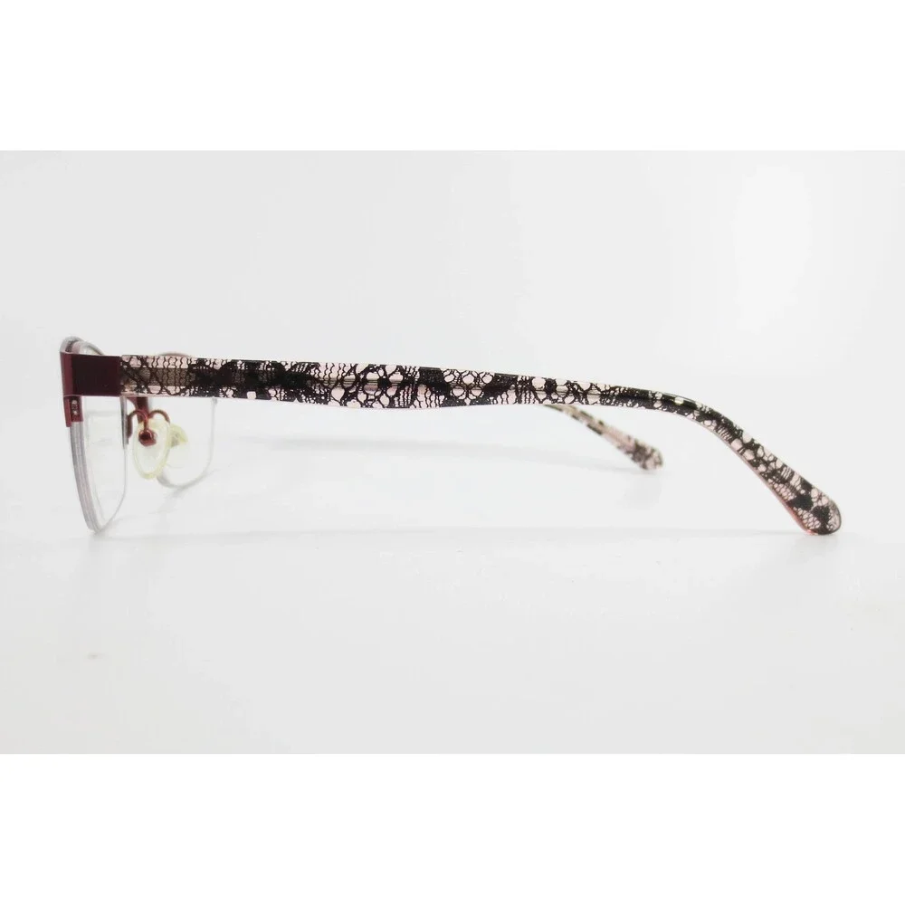 WR 6100 BU Burgundy Semi Rimless Cat Eye Eyeglasses Pink Lace Temples 52-17-135